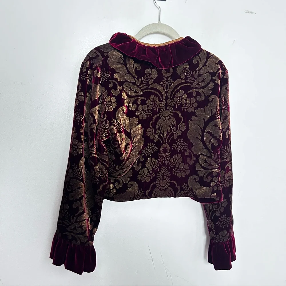 Mina Mann Velvet Brocade Ruffle Jacket Medium - Picture 9 of 9